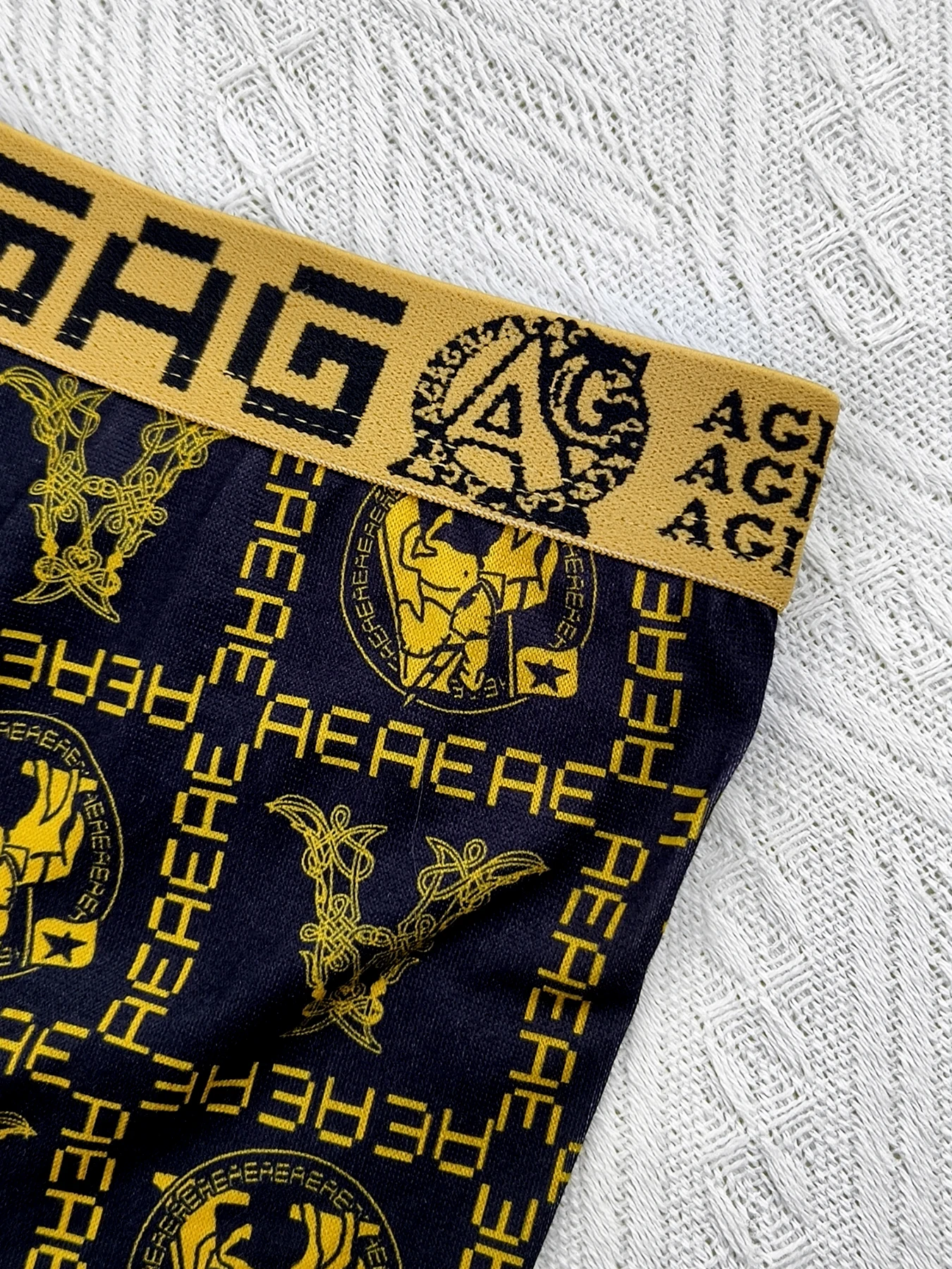 Men's 4-Pack Polyester Boxer Briefs - "AGAG" & "ACNICE" Logo Waistband, Artistic Print Underwear Set