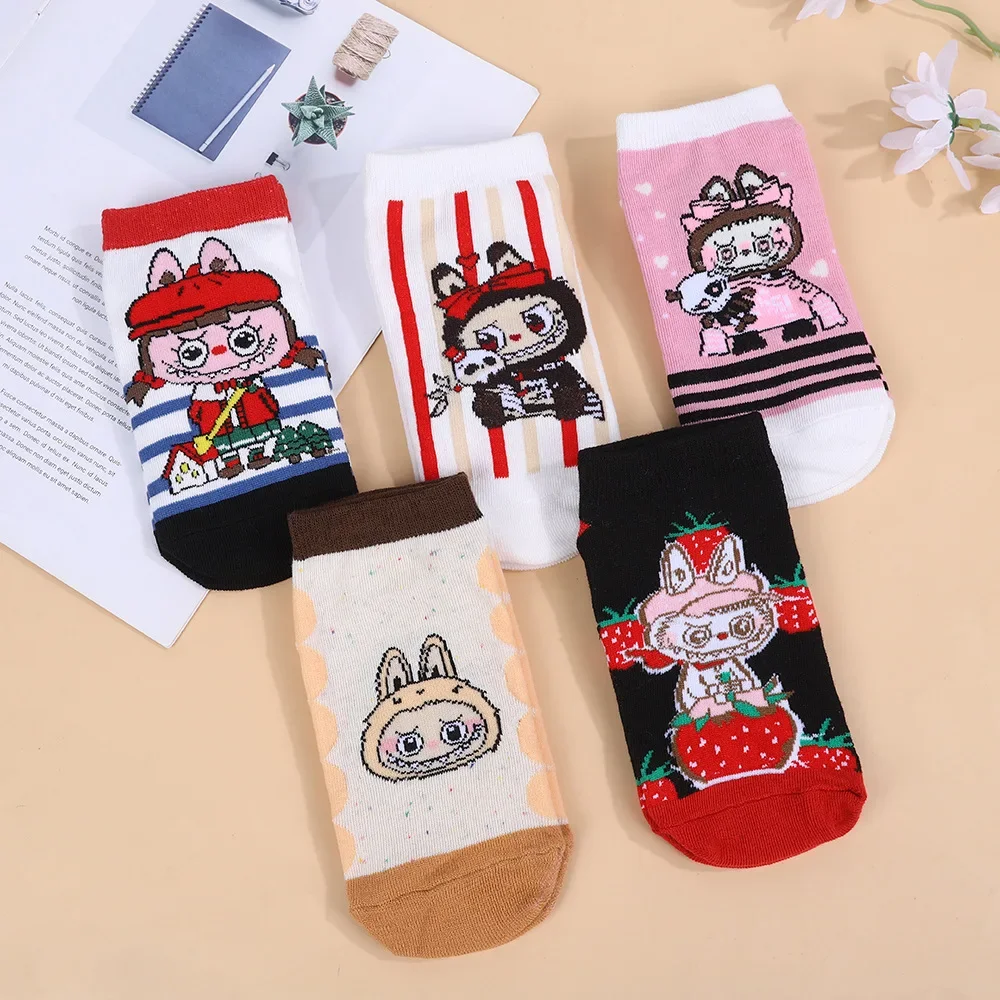 4/5 Pairs Adult Labubu Socks Cartoon New Anime Kawaii Cotton Socks Men And Women's Warm short Sock Gifts Average Size