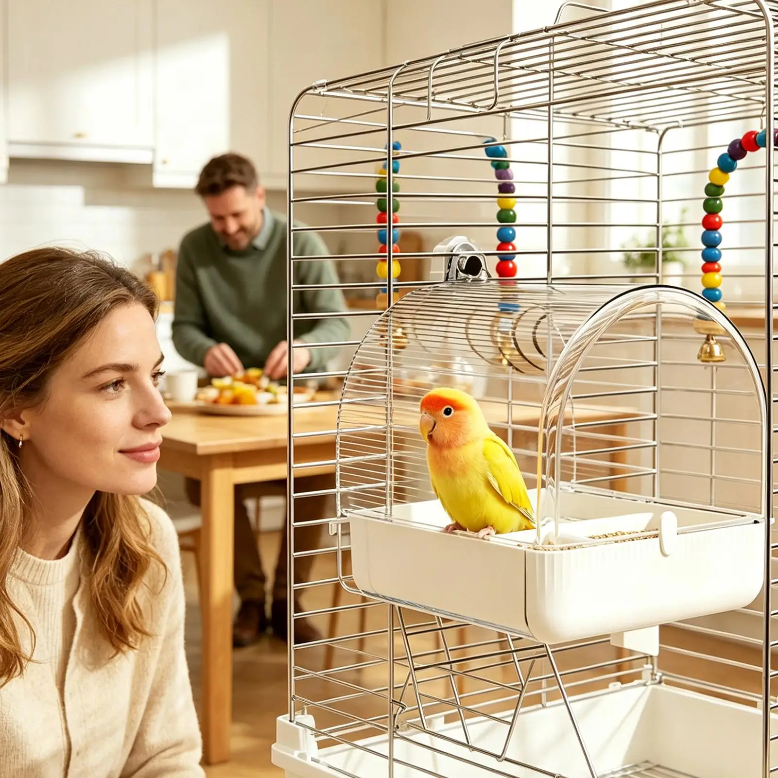 Parakeet Bird Bath Transparent Pull-Out Multifunctional With 2 Food Slots Bird Bath And Feeder For Lovebirds Canaries Budgies