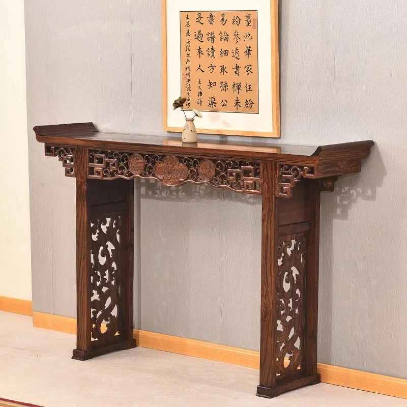 lt main house table combination, strip case, Buddha table, solid wood, table, elm