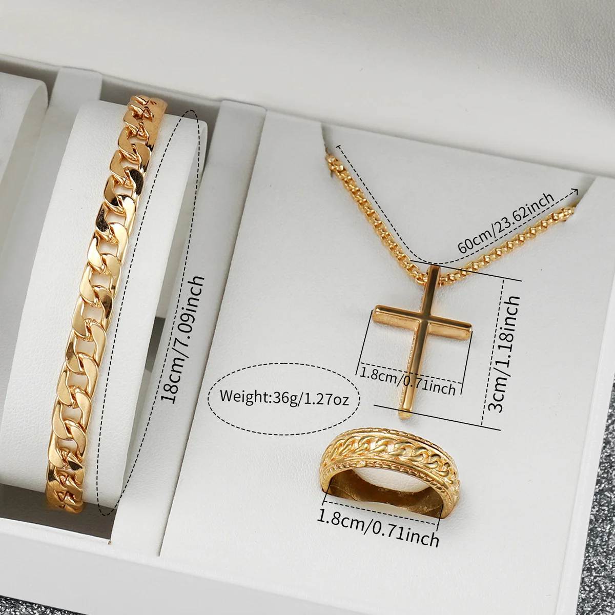 メンズ腕時計 ローマンスケール クォーツ時計 クロスネックレス ブレスレット リング ファーザー クリスマス 恋人