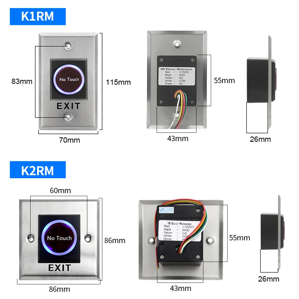 12V 24V Touchless Door Phát Hành Chuyển Nút Thoát Kiểm Soát Truy Cập 433MHz Điều Khiển Từ Xa Không Có Cảm Ứng Chuyển Đổi Cho khóa Điện Tử