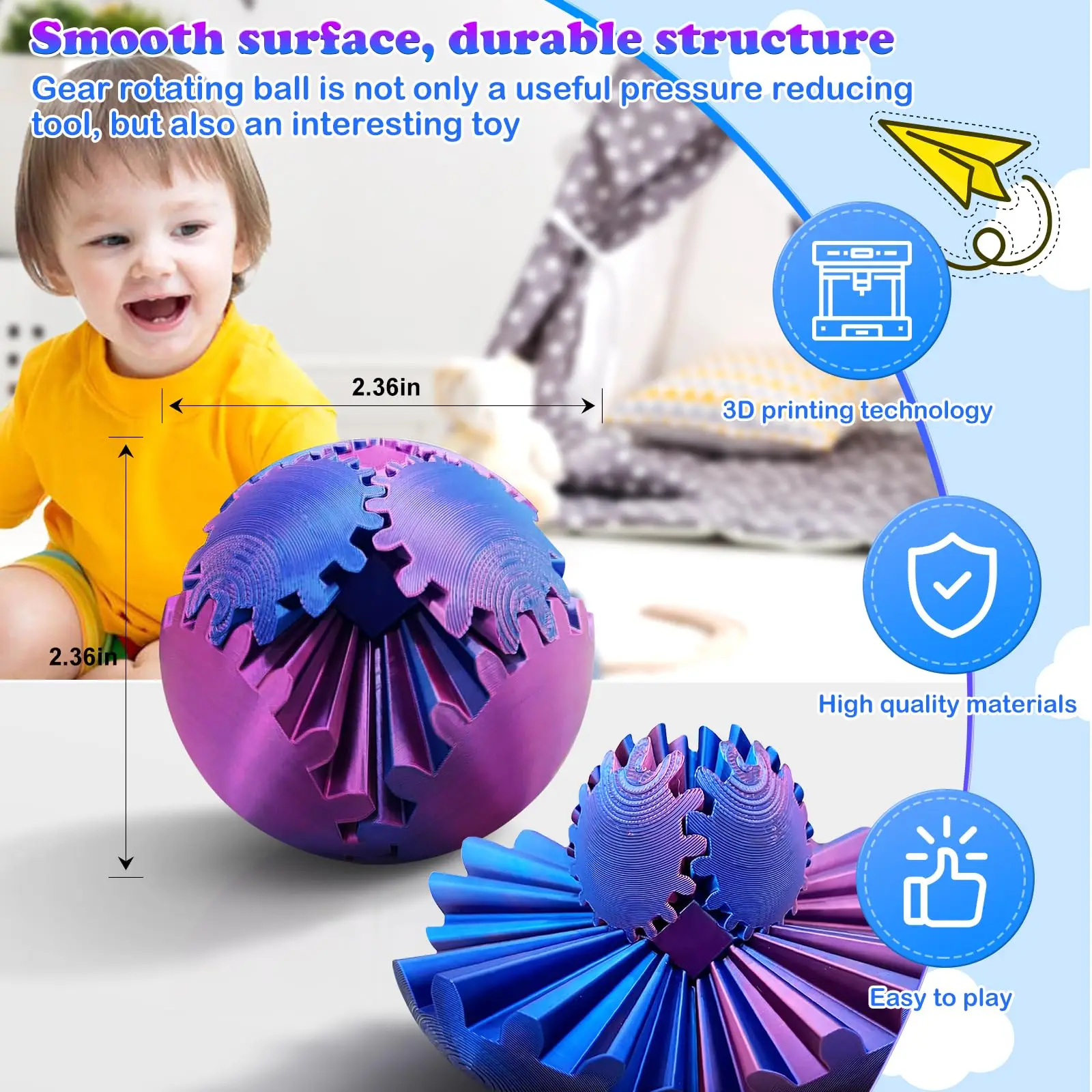 Gear Ball, Gear Sphere, 3D Printed Gear Ball Rotating Ball Or Cube Fidget Toy, GearSphere Fidget Toys for Adults & Kids