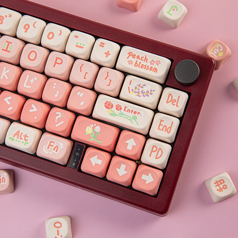 

MOA high peach full set of keycaps 5-sided PBT hot sublimation cute round suitable mechanical keyboard peach wind