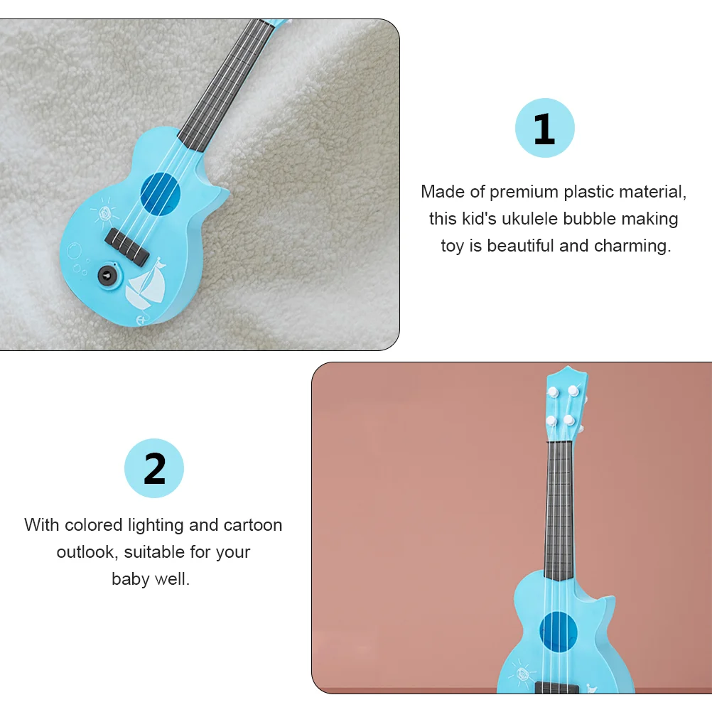 Máquina de burbujas de ukelele, soplador de música, fabricante eléctrico con juguete de plástico para niños