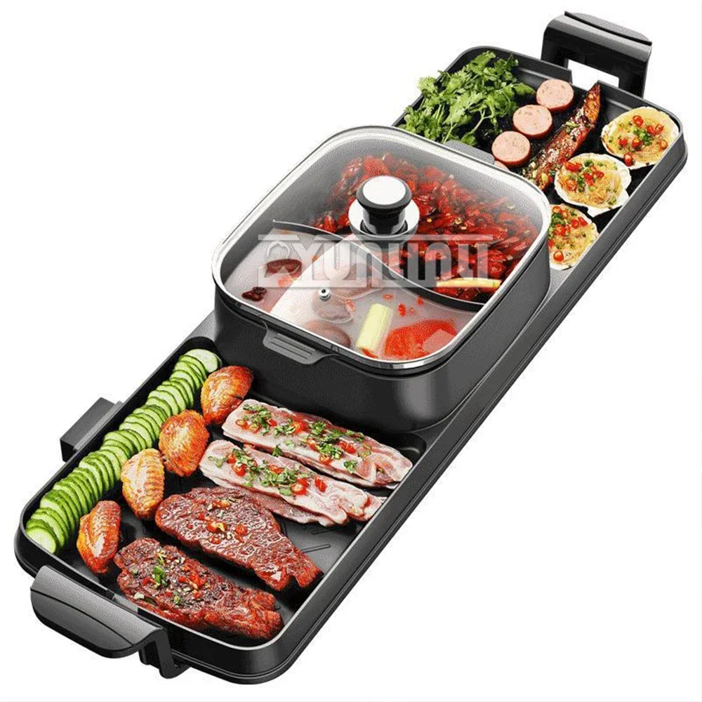 

for Household Smokeless Barbecue Hot Pot Machine Cooking Baking Plate Integrated Pot Grelhador Eletrico Griddle