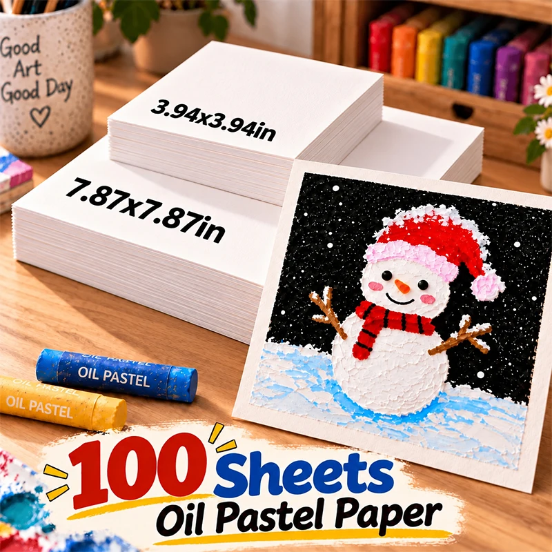 100 Sheets Thick Oil Pastel Paper for, 94lb/200gsm, 2 Size Options:10x10cm & 20x20cm, for Artists, Adults and Hobbyists