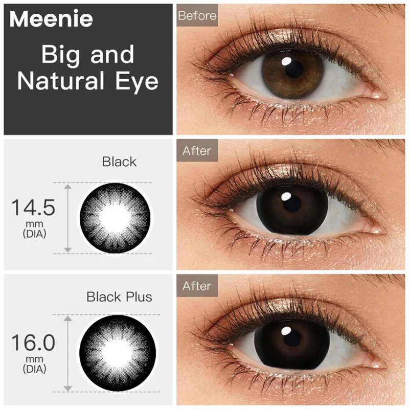 Lentes de Contato Meenie 16mm Olho Grande Preto Super Tamanho Plus Lentes Pretas Anime Cosplay Lentes Coloridas Fofas Lentes Macias Lentes de Halloween Lentes de Contato Loucas