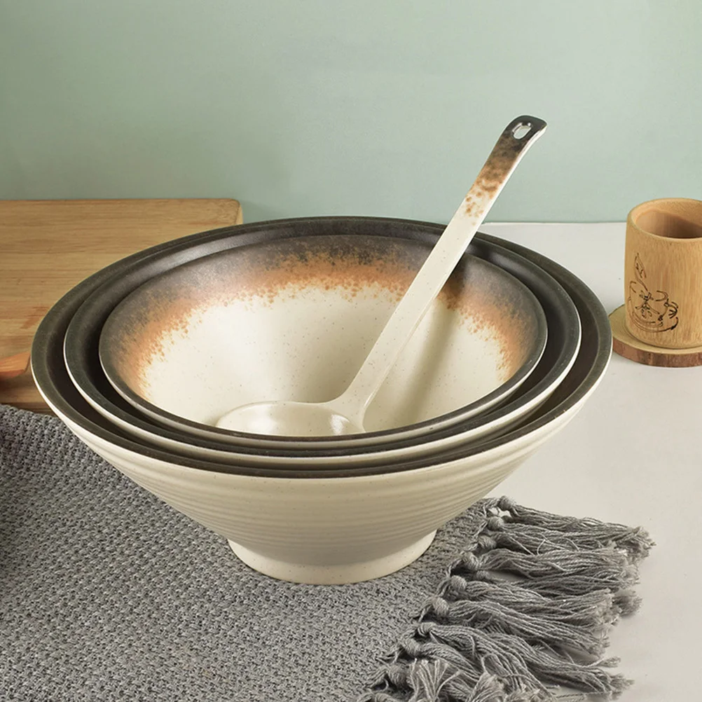 

Melamine Bowl Set with Spoon Stylish Non-Fragile Soup Noodle Ramen Dishwasher Safe for Home Camping Picnic Stackable Imitation