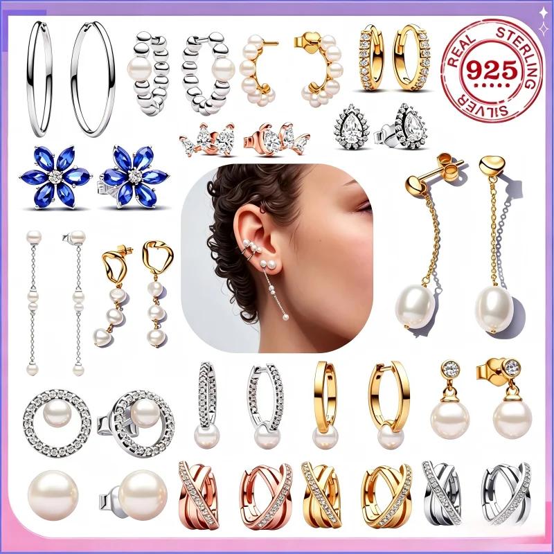 

High-quality 925% sterling silver brilliant geometric flower round teardrop opening earrings high-end jewelry gifts for women