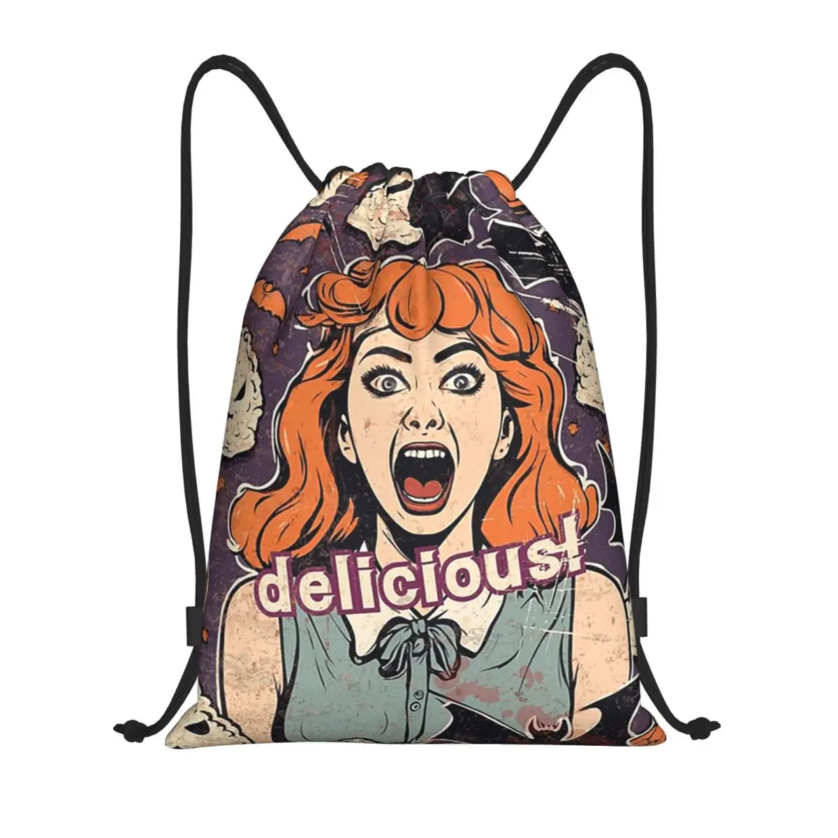 

Rice Balls Is Delicious! Halloween Girl Version Backpacks Casual Drawstring Bundle Pocket Sundries Bag Book Bags Travel Students