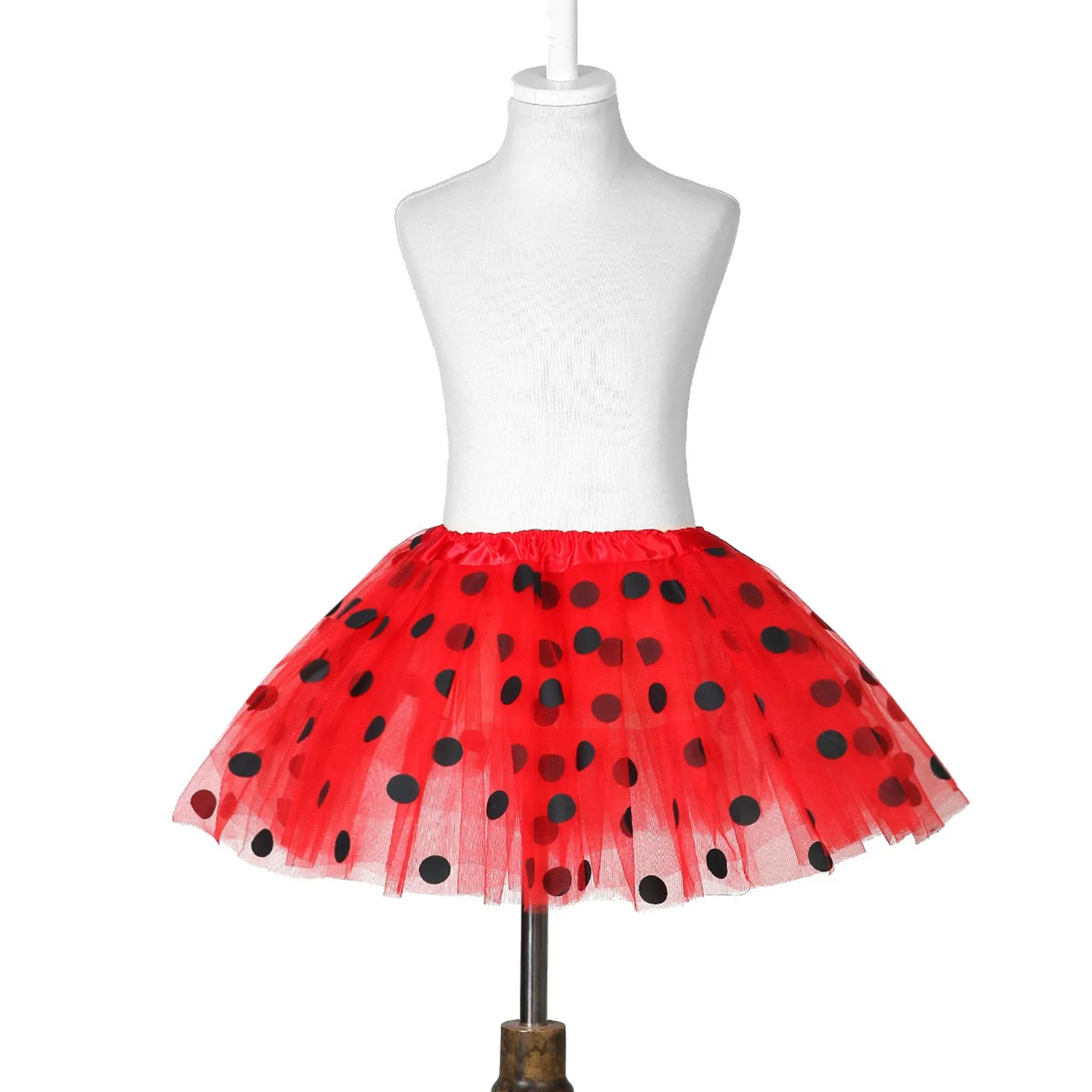 Vintage Fashion Polka Dot Printed Tutu Skirt Adult Multi Layer Mesh Mini Half Body Skirt Women's Mardi Gras Party Puffy Skirt