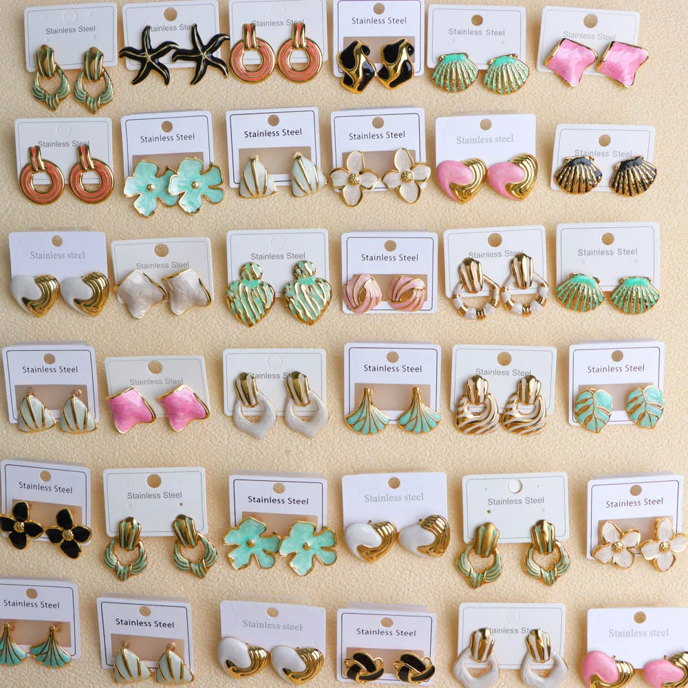 20Pairs/Lot Multicolor Enamel Stainless Steel Women Men Fashion Stud Earrings Party Gifts Jewelry Accessories Mixed Style