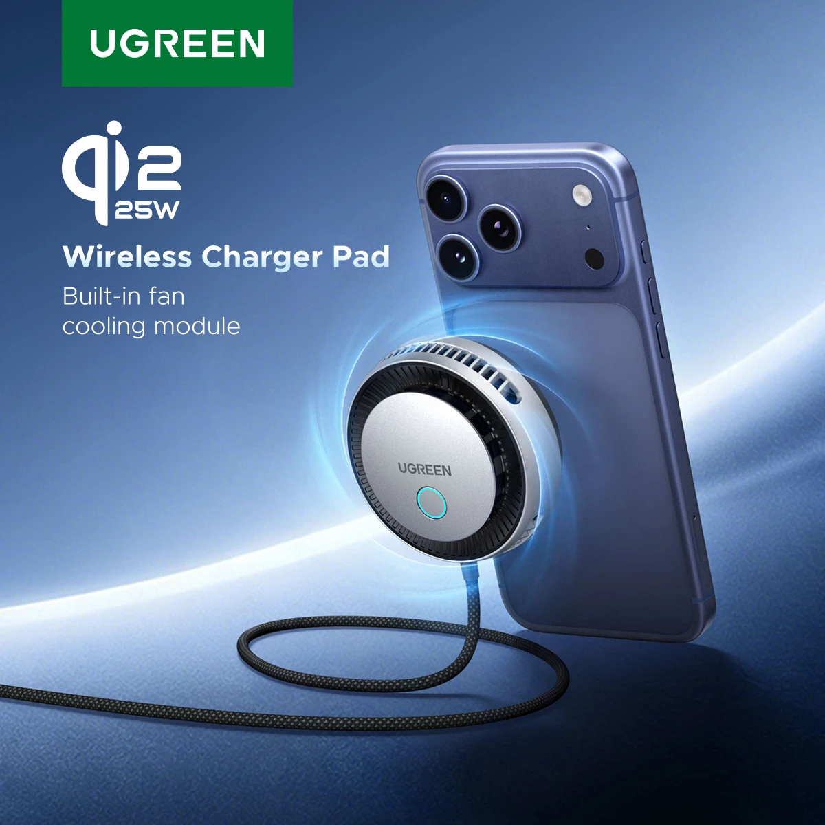 UGREEN Qi2.2 25W Kabelloses Ladegerät mit TEC-Kühltechnologie für iPhone 17 16 Pro Max – Schnelles Laden, Ladepad mit Lüfter