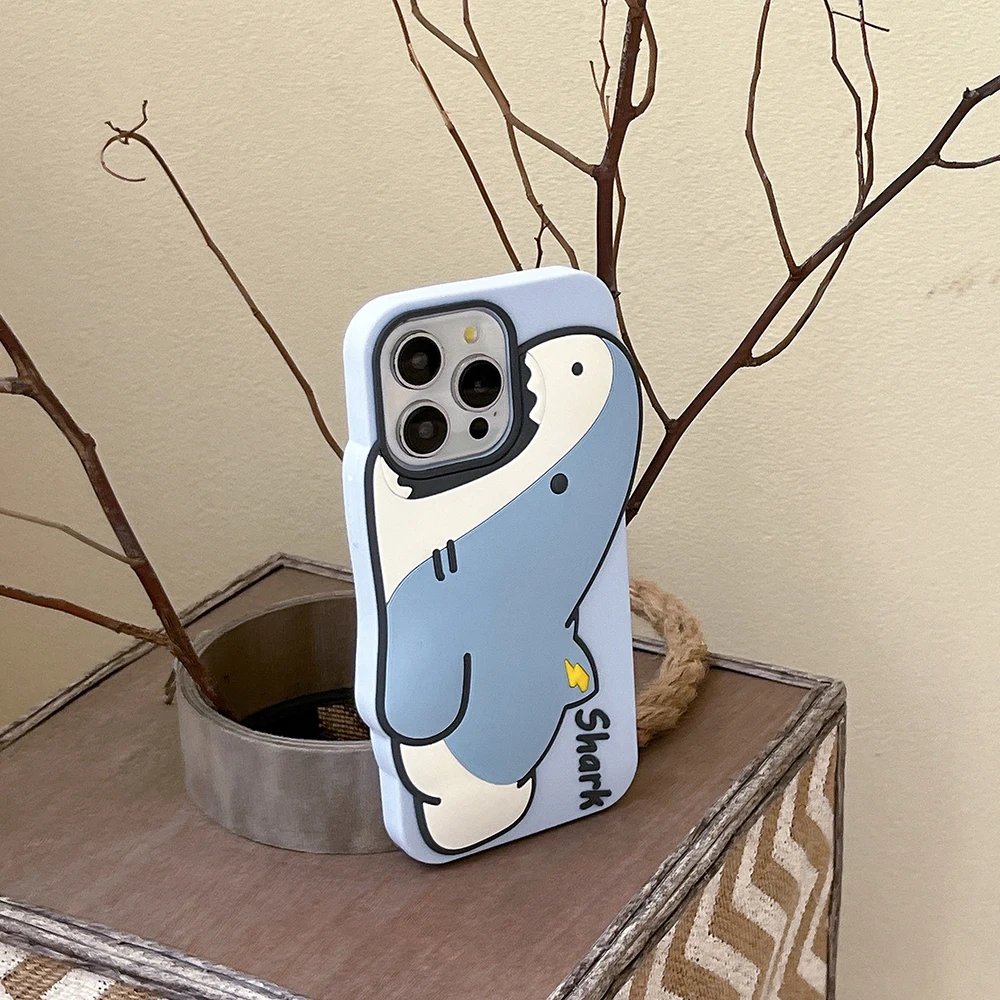 Kawaii Shark Handyhülle für iPhone 16 15 Pro Max 14 13 12 Pro Max Lustige 3D-Cartoon-stoßfeste weiche Silikon-Rückseite – Detail 6