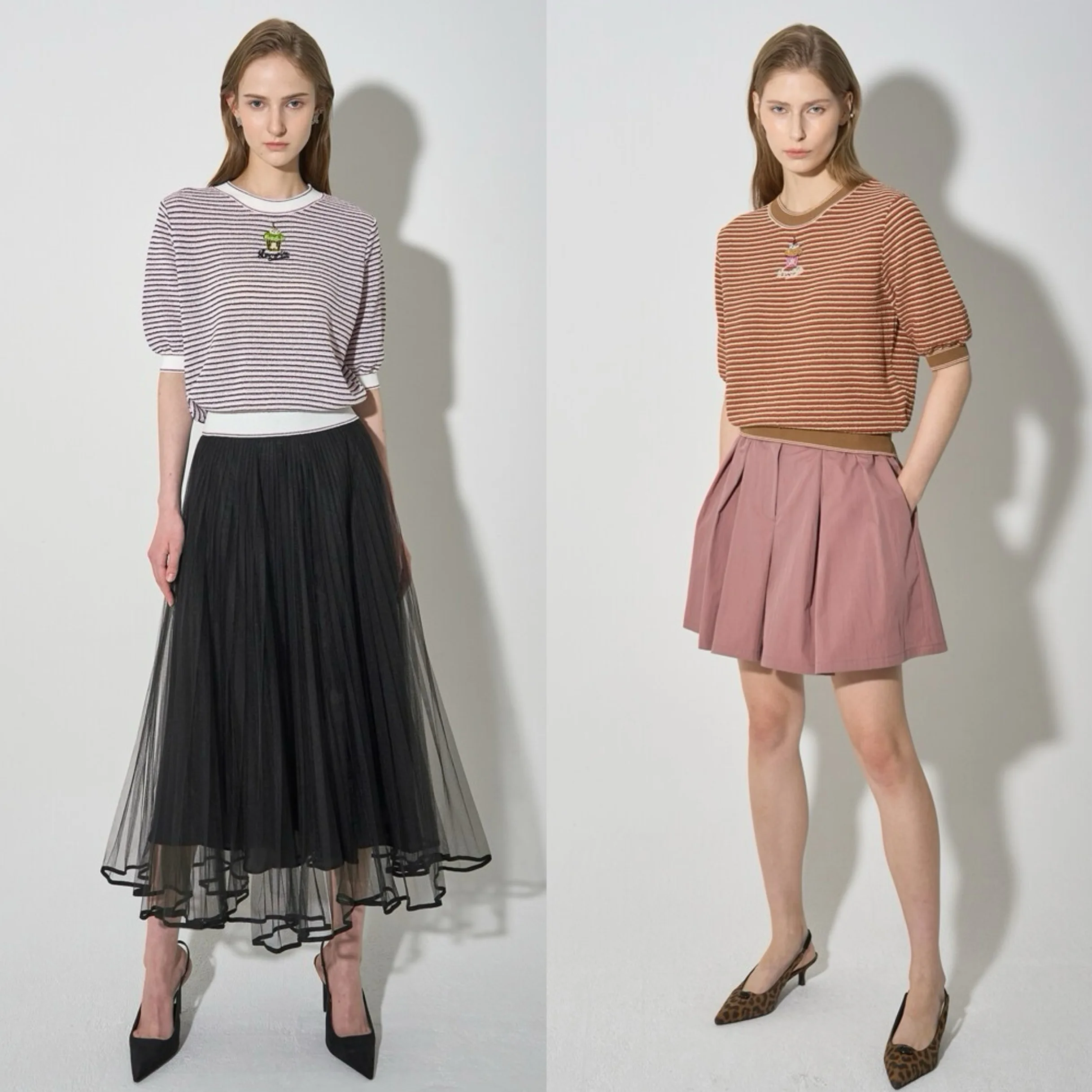 

Тонкий модный универсальный женский свитер Lemon Cheese LNVN 25 с круглым вырезом, в полоску, осенних цветов, с коротким рукавом