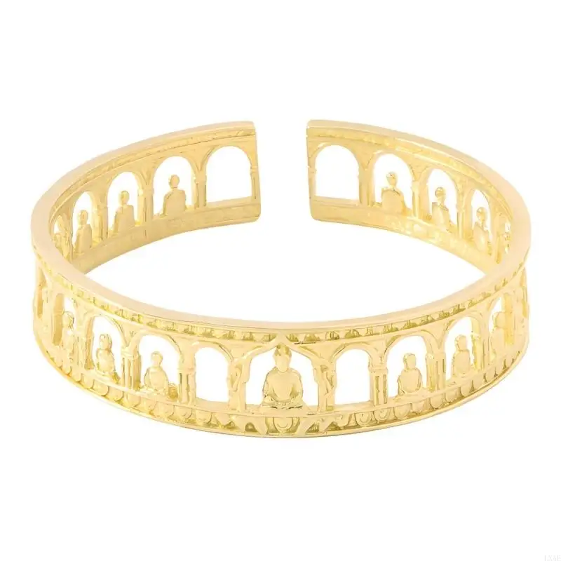  Fashionable Open End Bangle Accessory Showcasing Intricate Buddhist Artwork