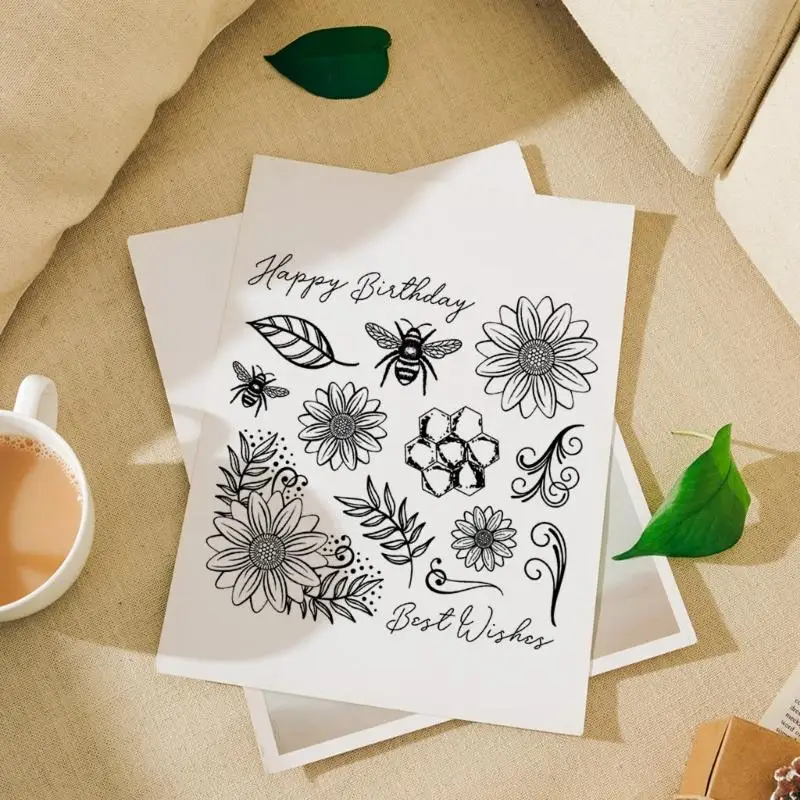 G99A Leaves Transparent Stamp Flowers Clear Stamp Seals Bees Silicone Stamp for Photo Album Scrapbooking Decorations