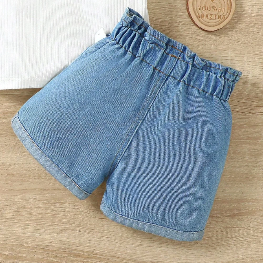 0-3 Years Baby Girl and Boy Fashion Denim Shorts Blue Elastic Waistband Ripped Shorts for Toddler Summer Outdoor Wear Unisex