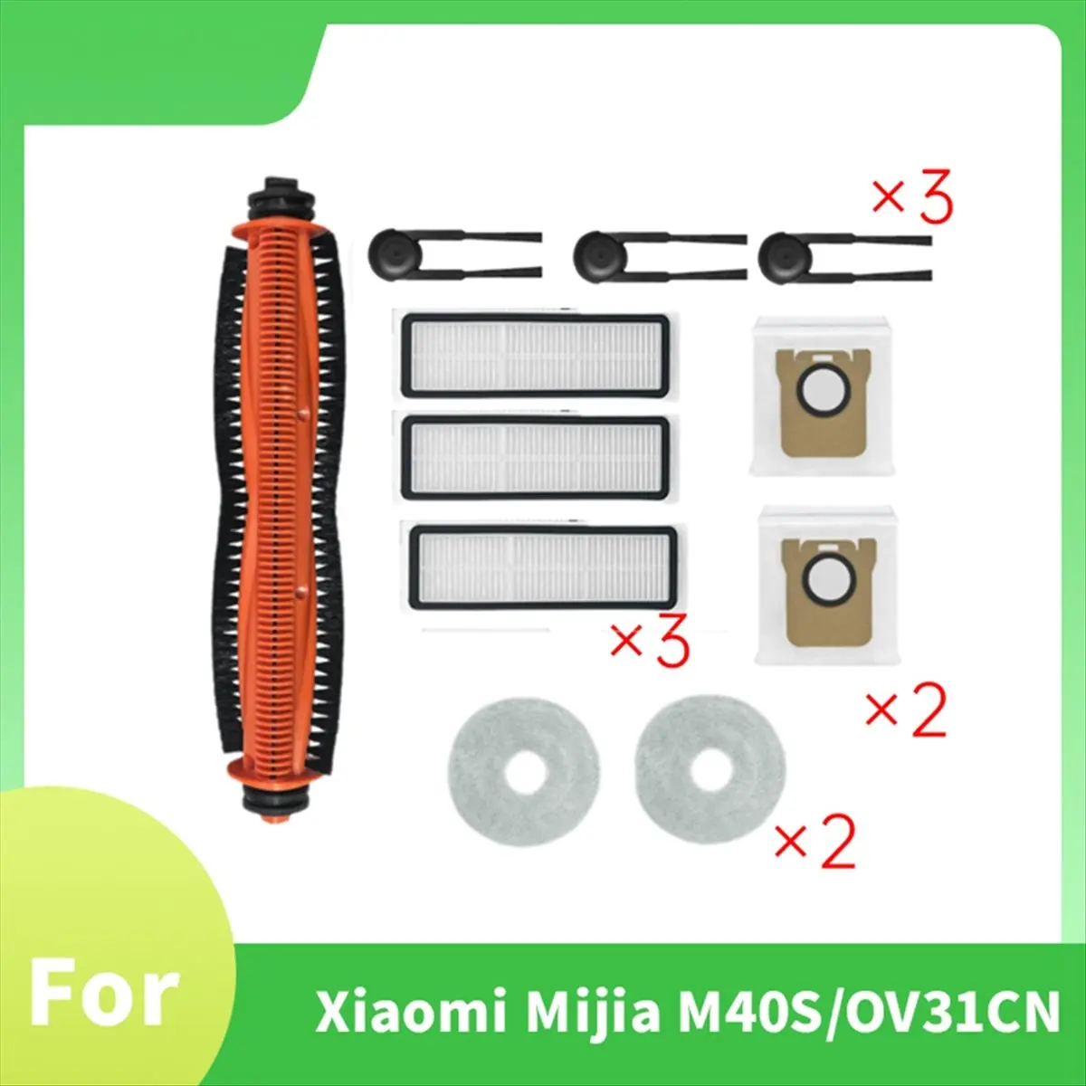 A86G NEW 12PCS for M40S/OV31CN Vacuum Cleaner Accessories Main Roller Side Brush Hepa Filter Mop Cloth Dust Bags