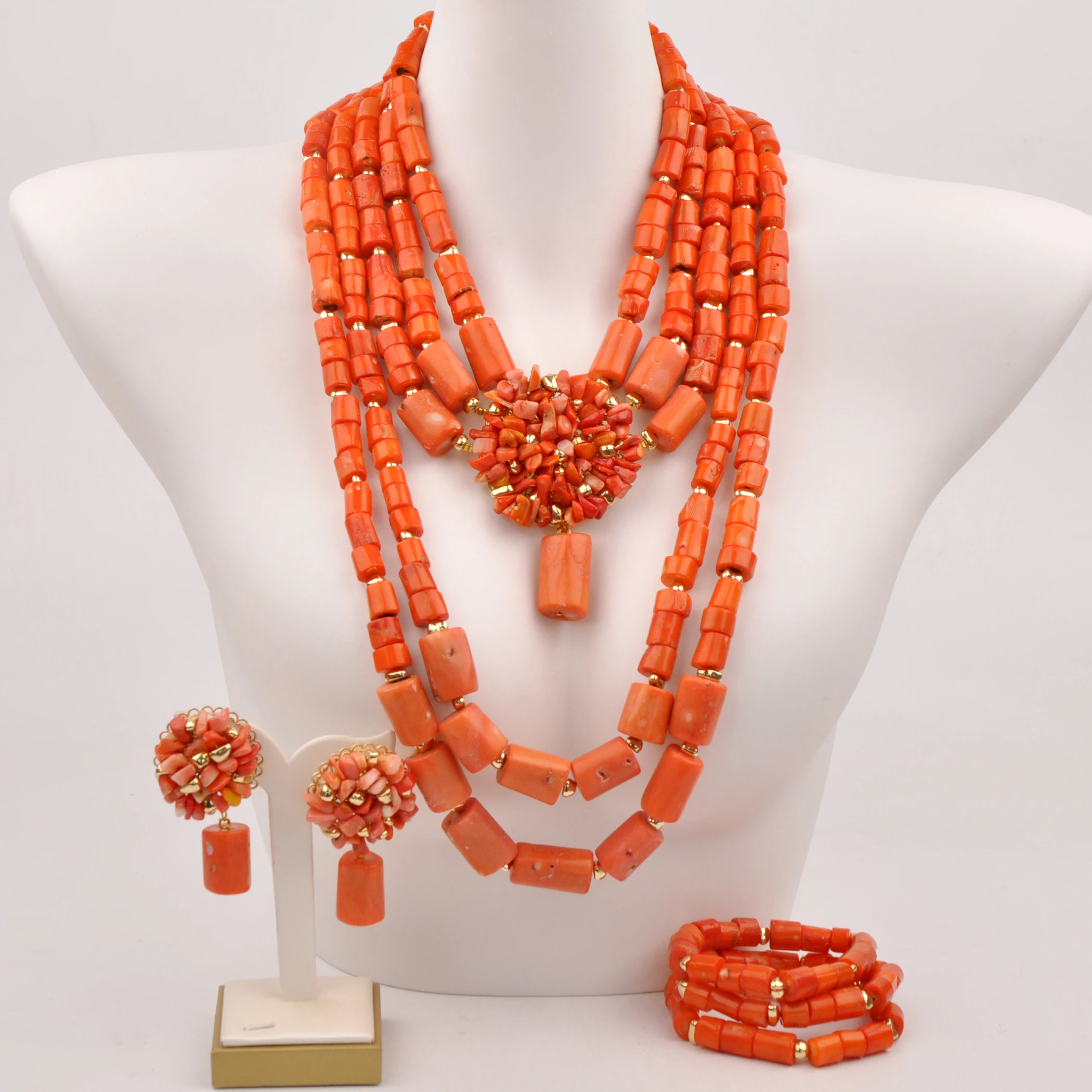 

Luxury Nigerian Wedding Jewelry Set Orange African Coral Beads Bridal Jewelry Sets