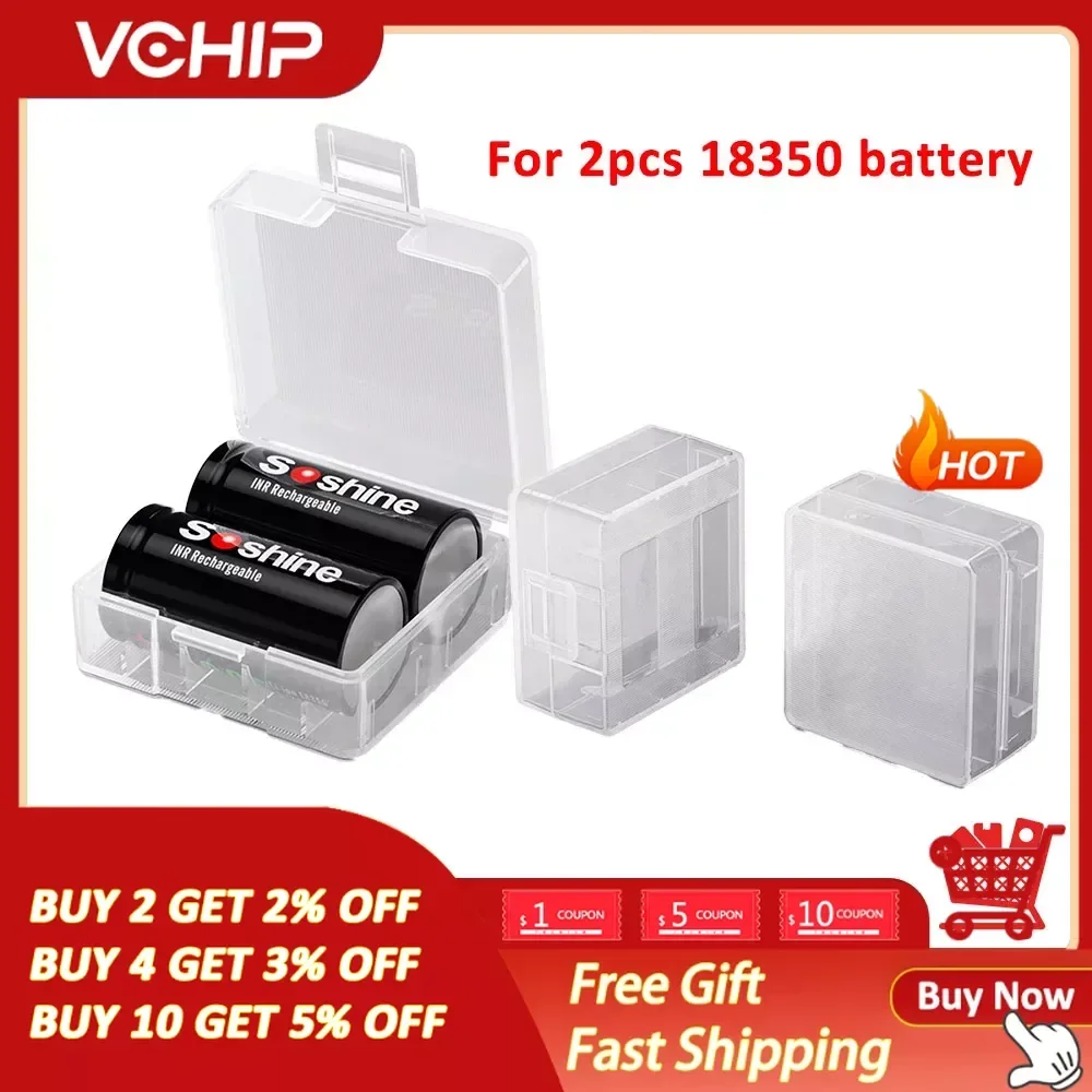 1-50 Pcs 18350 Battery Case Storage Boxes Hard Plastic PP Transparent Battery Box For 2pcs 18350 Battery Holder Cell Container