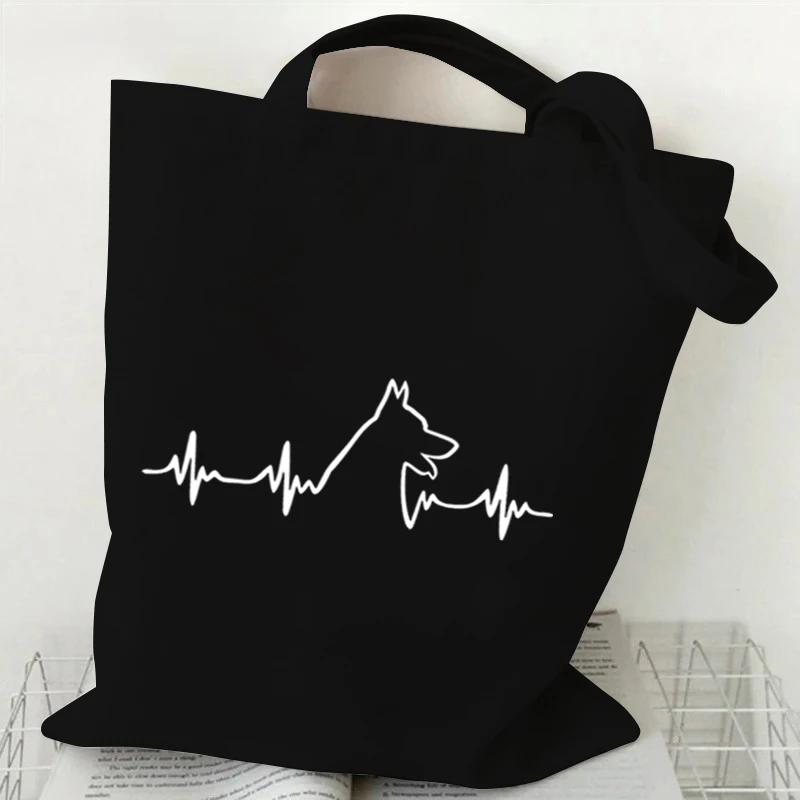 2024 Funny Dog and Heartbeat Graphic Women Men Shoulder Bag Harajuku Fashion Animal Lover Shopping Bags Student Outdoor Handbags