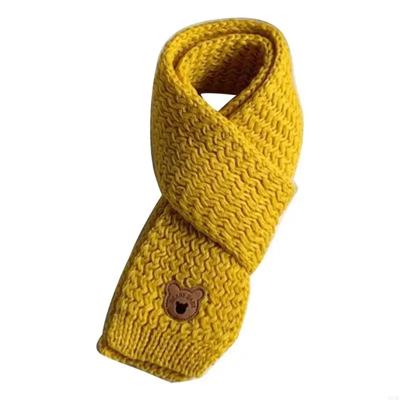 

95AE Bear Pattern Kids Scarf Warm and Cosy Neckerchief Autumn Winter Accessories