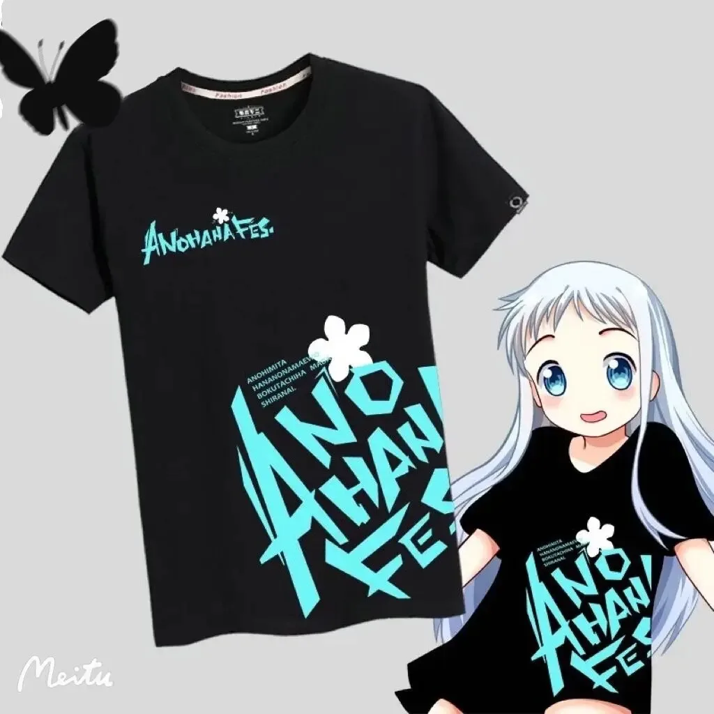 

Anohana menma a flor que vimos naquele dia impressão camiseta verão moda em torno do pescoço manga curta popular anime streetwea