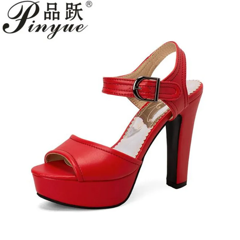 12cm Sexy Platform Women's Sandals Summer Shoes White Red Black High Heels Ankle Straps Flip Flops Wedding Party Shoes 34-48