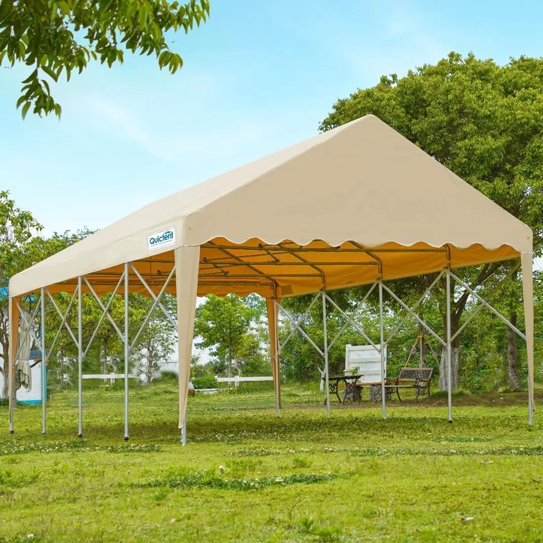 13'X20' Retractable Carport Garage With Wheels Movable Heavy Duty Party Tent For Outdoor Events, Storage For Car, Boat, Etc.