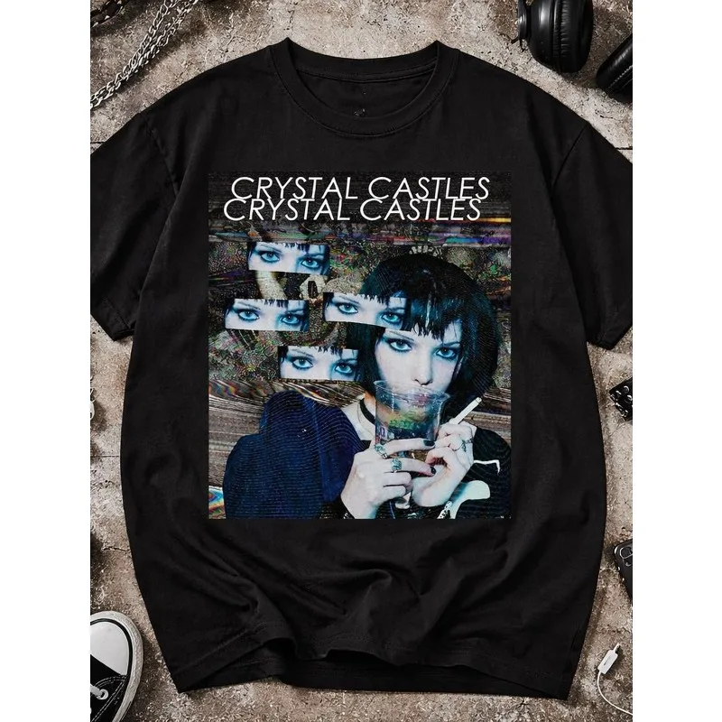 Men's Crystal Castle Pattern T-shirt Suitable for All Seasons Casual Streetwear for Both Men and Women