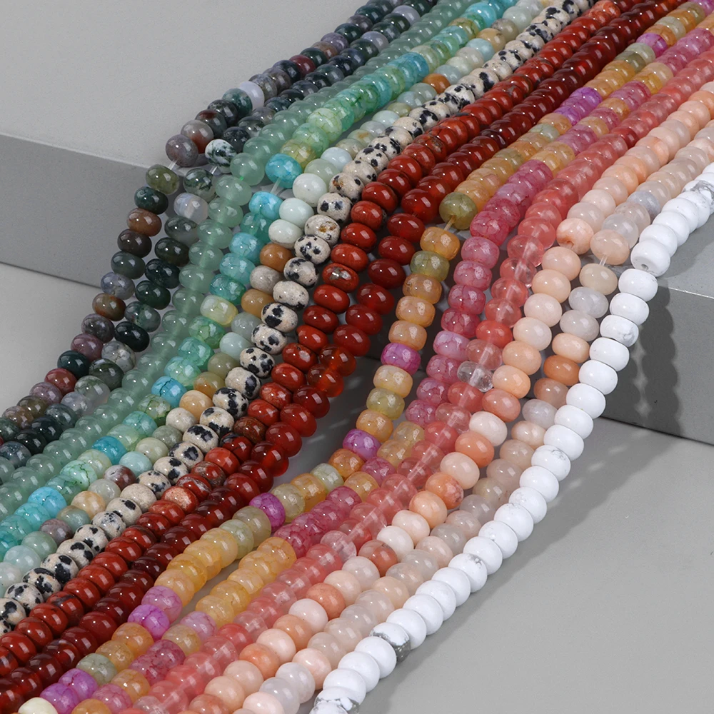 4*6MM Natural Polished Stone Beads Abacus Shape Rondelle Red Agat Tiger Eye Beads for Making Jewelry Necklace Bracelet Fittings