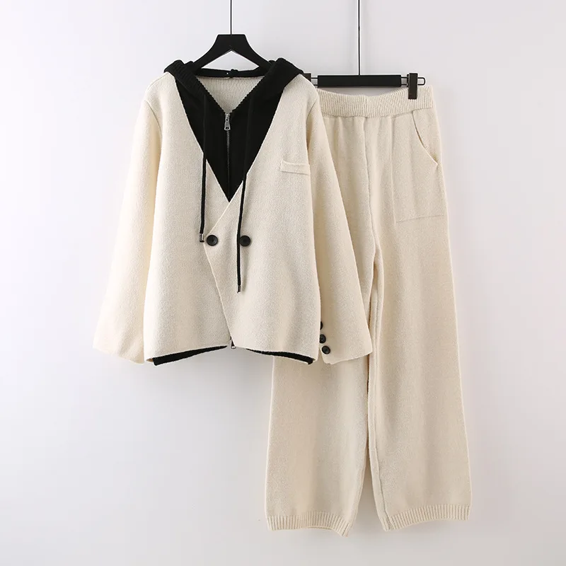 Two Piece Sets Knitted Skirt Women Casual Vintage Sweater Knit 2 Piece Suits Winter V-neck Cardigan Long Sleeve Suit Trousers