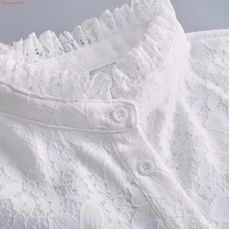 Q5WE Women Clothes Accessories Wrist Cuffs and Lace Ruffle Half Shirt Fake Collar Set