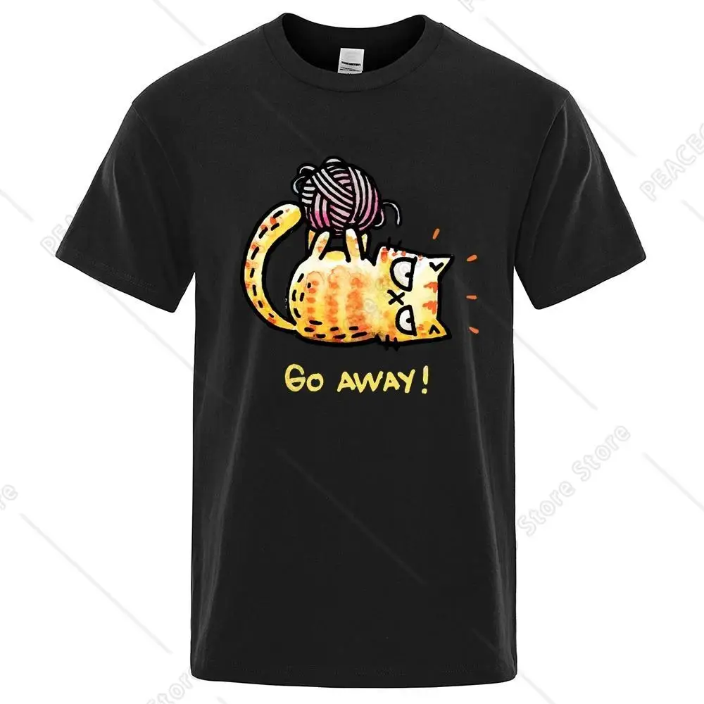 

Angry Cat Go Away Cartoons Print Mens Tshirts Oversized Crewneck T Shirts Breathable Clothes Summer Cotton T-Shirt Tops