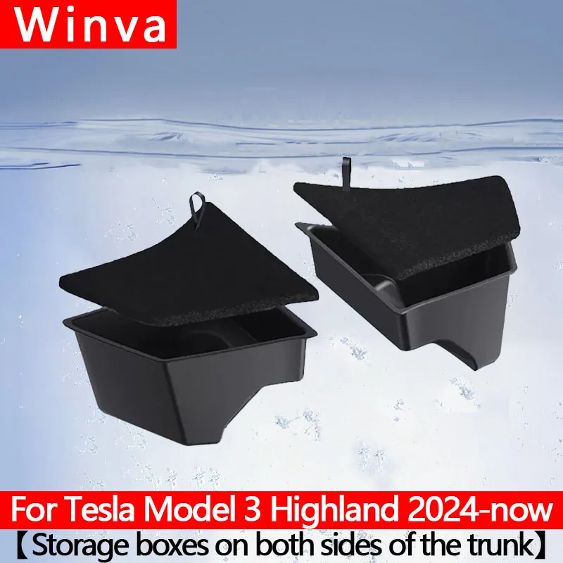 

For 2024 Tesla Model 3 highland Rear Trunk Left Side Storage Box with Cover Tail Boot Organizer Partition Decoration Accessories