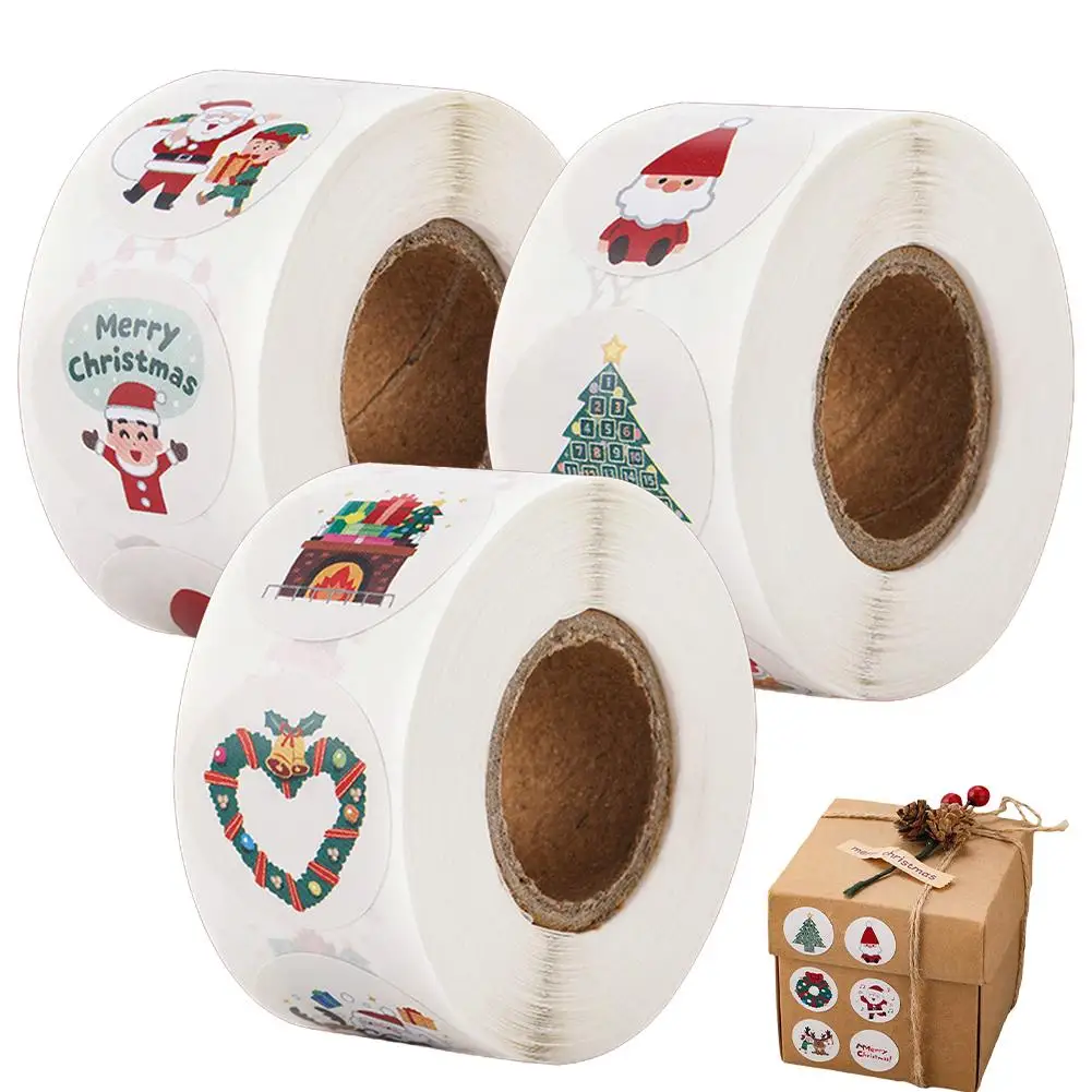 ملصقات عيد الميلاد للمغلف ملصقات عيد الميلاد المجيد المستديرة تصاميم ملصقات ديكور هدايا عيد الميلاد G5Z1 #5