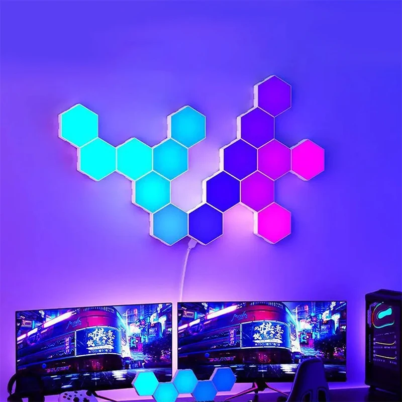 6-Pack Hexagon Lights Remote Controlled RGB Wall Panels Hexagon LED Lights Panels Great for Living Room Bedroom Game Room Decor