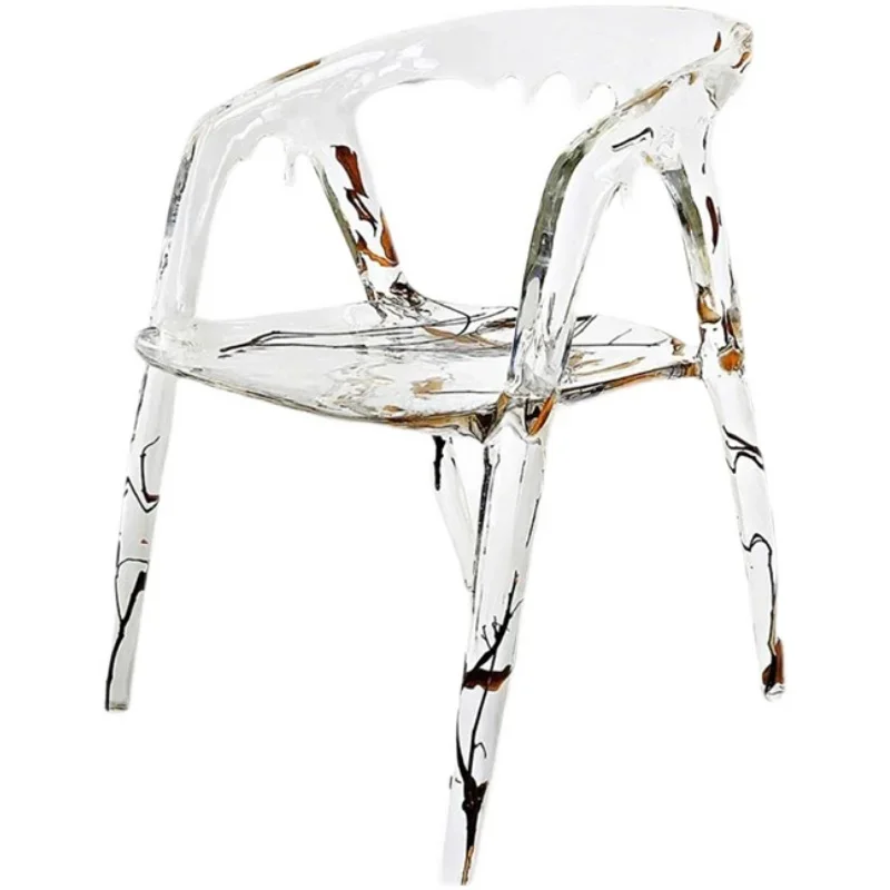 

Customized designer transparent epoxy resin chair, shaped acrylic water drop leaves, casual crystal, ice and snow edge chair