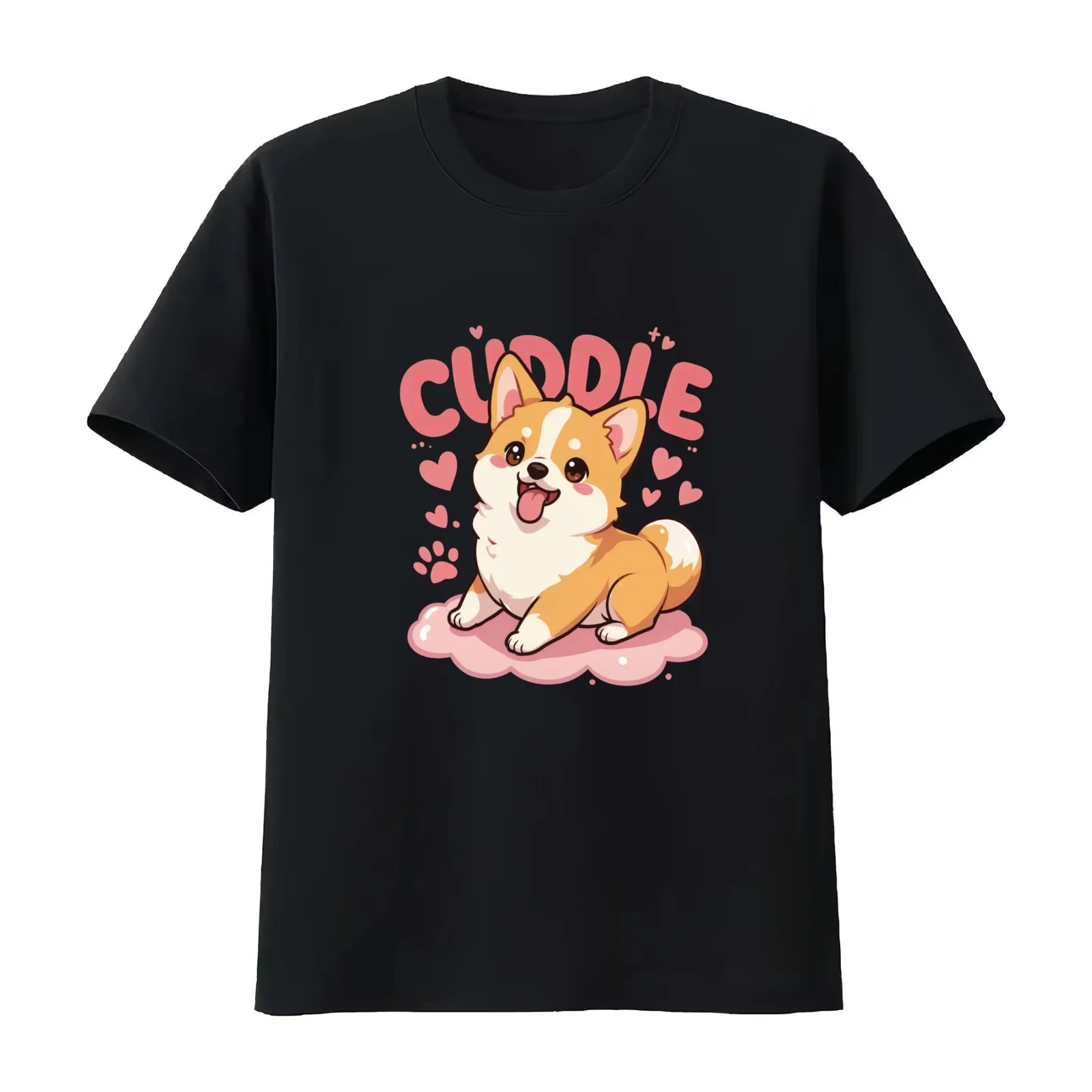 Corgi Cuddle Cuteness T-Shirt Summer Casual Cotton Tee Oversized Streetwear Tops Vintage Graphic Print Unisex Men Women