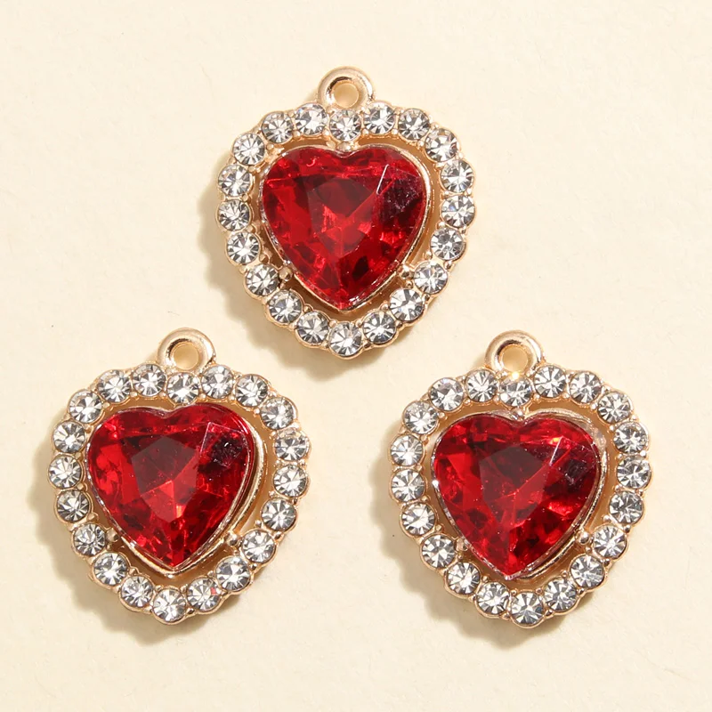 10pcs Colorful Heart Shaped Acrylic Bead Crystal Charms Metal Claw Settings Sew On Beads Pendant For DIY Clothes Shoe Decoration