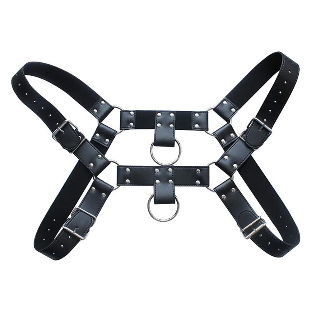 Gay Rave Harness Men Black Adjustable Leather Double Shoulders Punk Costume Straps Adult BDSM Bondage Belt Lingerie Sex Toys