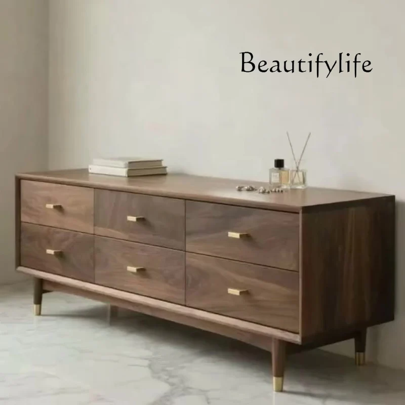 

Modern Minimalist Side Cabinet Solid Wood Locker Advanced Simple Light Luxury Six Bucket Cabinet