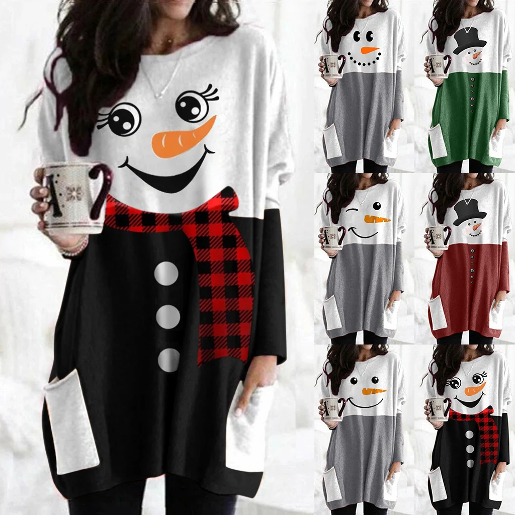 

autumn and winter women's new Christmas snowman print long sleeve dress women long dresses for women