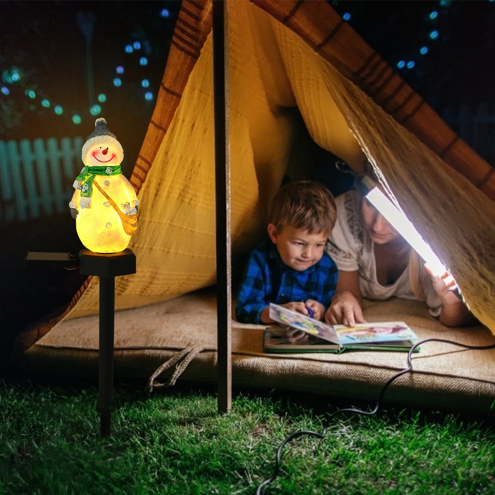 

2Pcs Snowman Shaped Solar Garden Lights Outdoor Stake Light Christmas Yard Decoration Pathway Lawn Solar Powered Lamp