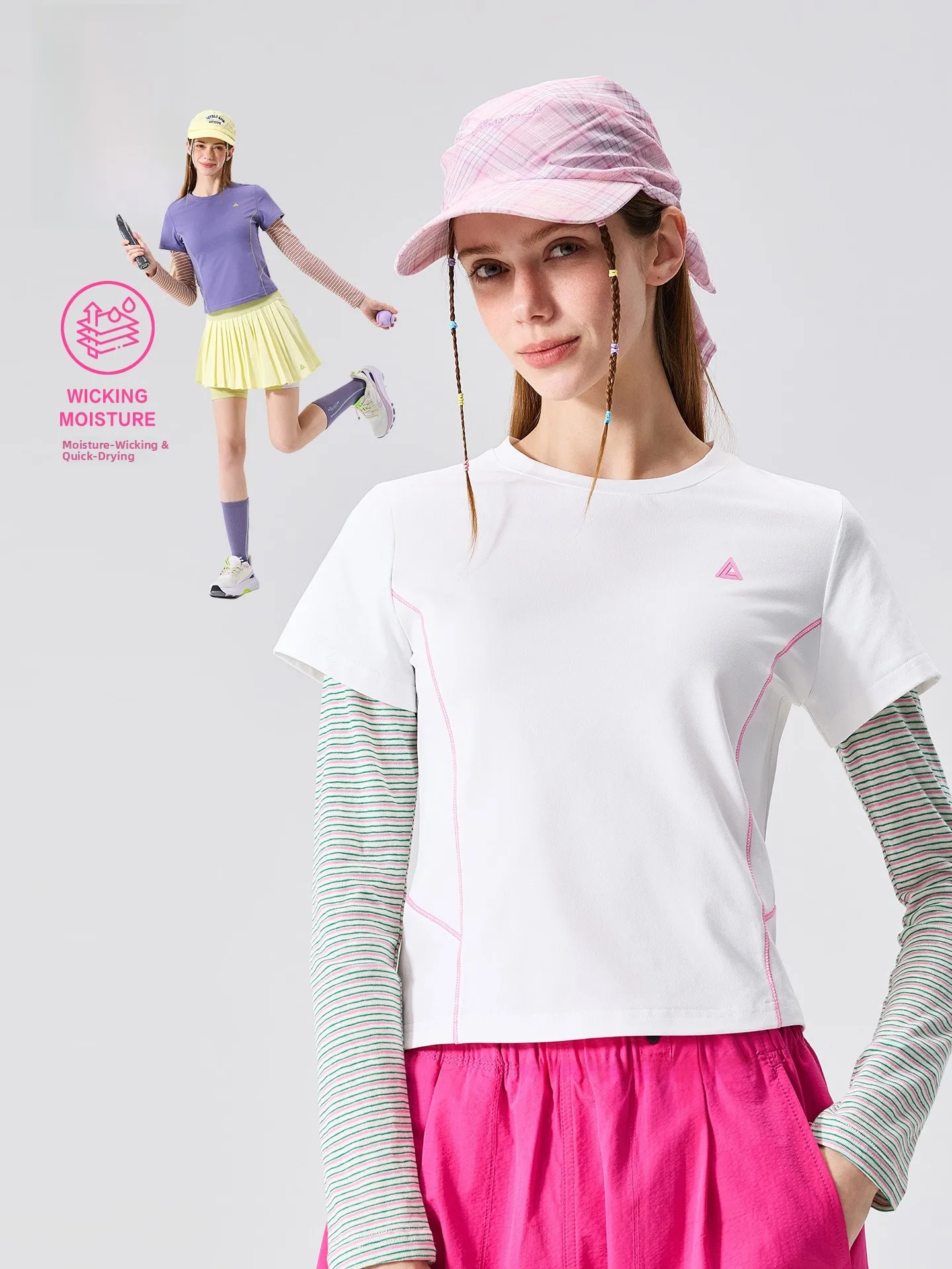 LAZY DAY Outdoor Quick Dry Long Sleeve T-Shirt Women's Autumn Winter Stripe Patchwork Sports Shirt Standard Fit Polyester
