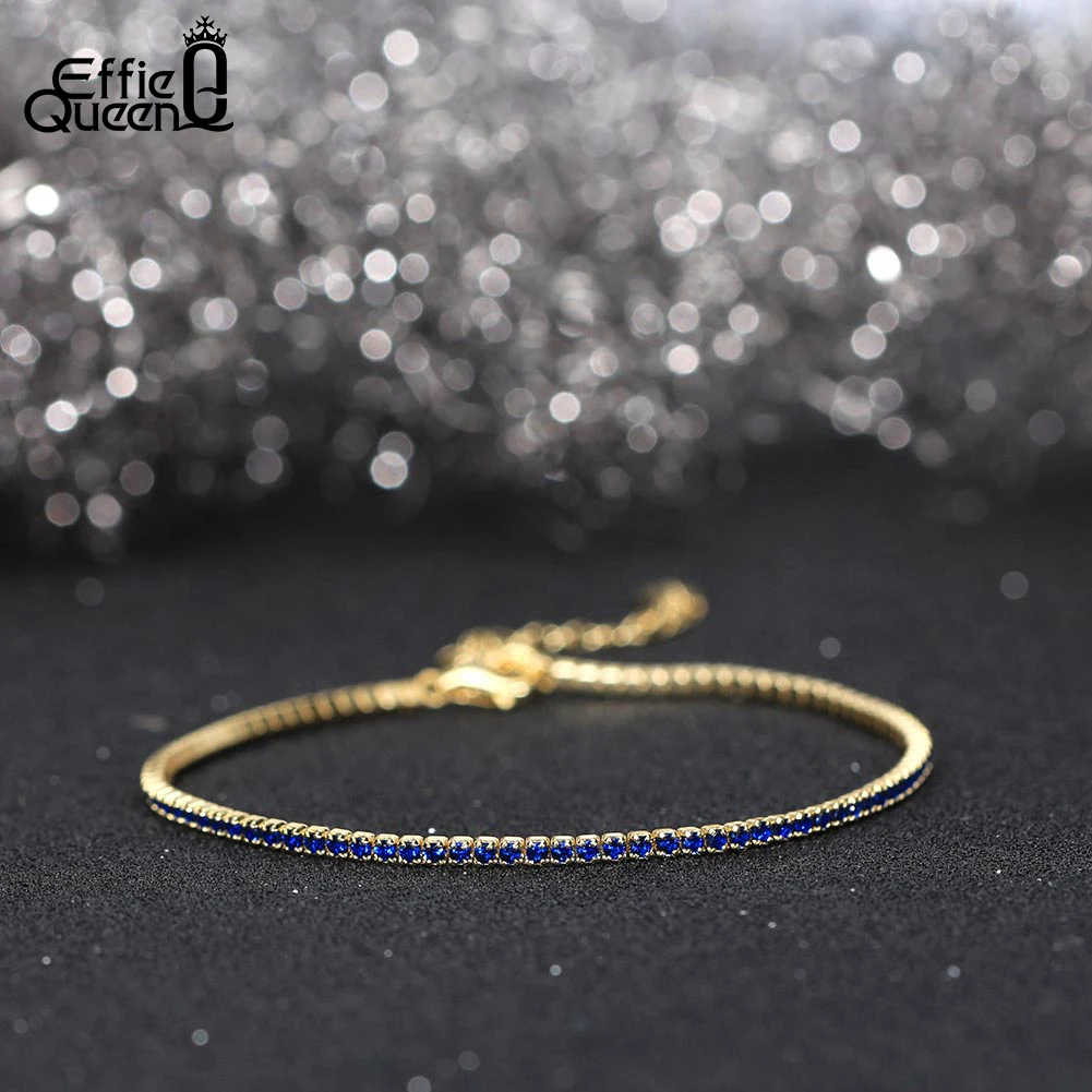 Effie Queen Luxury 14K Gold Tennis Bracelets 925 Sterling Silver Black 4A Cubic Zirconia Chain Bracelet Jewelry for Women SB190