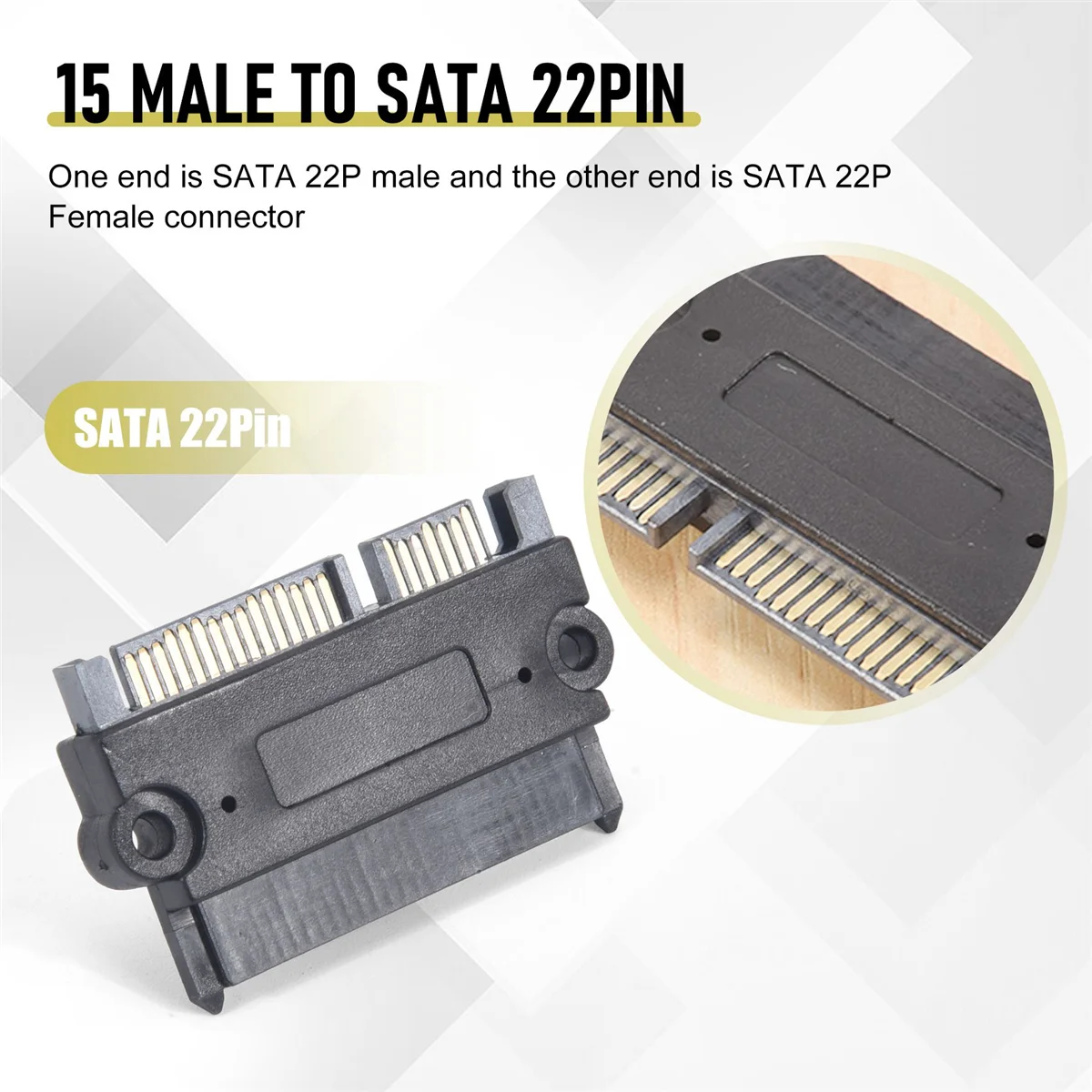 Adaptador conversor SATA 22P 7 + 15 macho para SATA 22 pinos fêmea