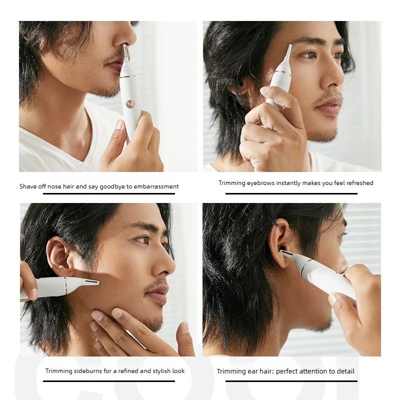 Men's Electric Nose & Ear Hair Trimmer, Painless Eyebrow Shaper & Sideburn Groomer, Compact Portable, Long-Lasting Battery